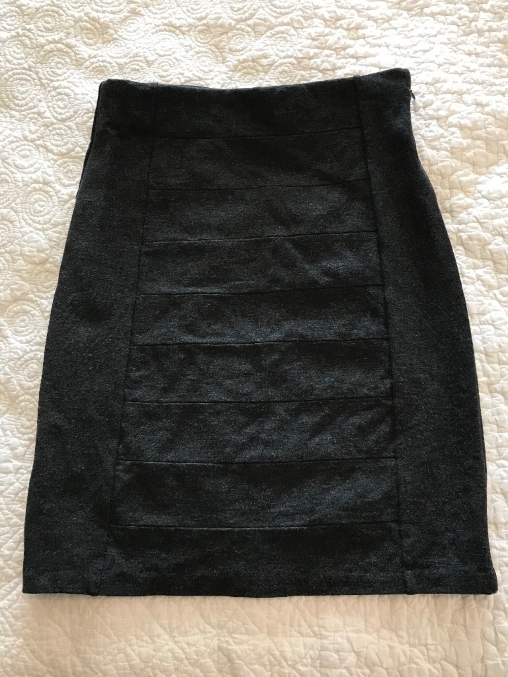 WHBM dark heather gray pencil lined skirt with striped panel on front (0)